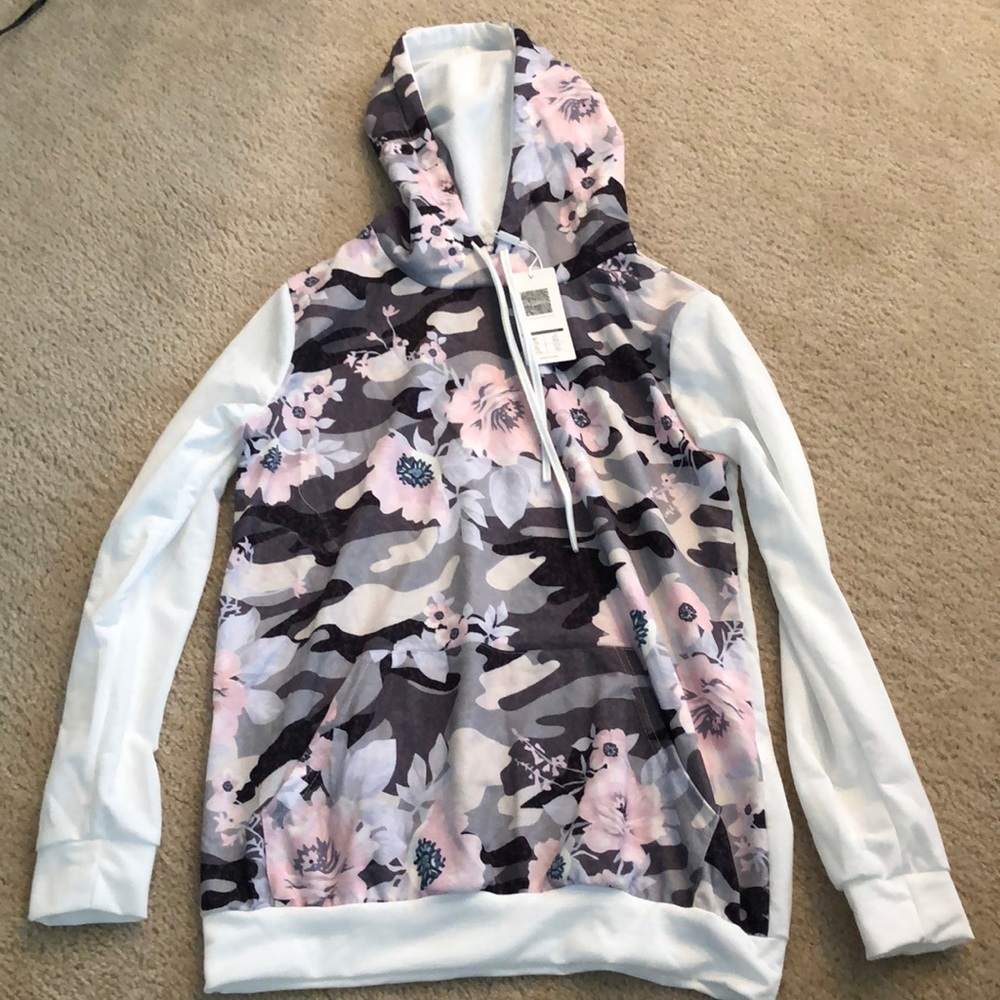 White and floral hoodie new with tags